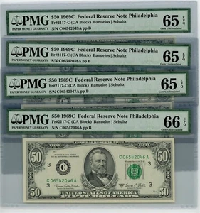 Fr. 2117-C $50 1969C Federal Reserve Note 4 Consecutive 65-66EPQ PMG DC-2628 - Picture 1 of 2