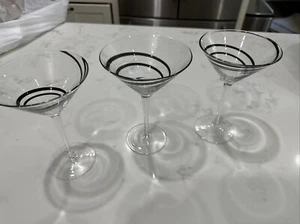 LUIGI BORMIOLI BLACK DOUBLE SPIRAL SWIRL MARTINI/COSMO GLASSES Set Of 3 - Picture 1 of 13
