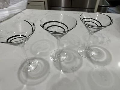 LUIGI BORMIOLI BLACK DOUBLE SPIRAL SWIRL MARTINI/COSMO GLASSES Set Of 3 - Image 1 of 4
