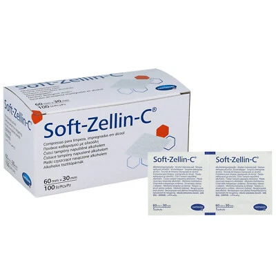 5 x 100 - Alkoholtupfer Soft-Zellin-C (Hartmann) -einzeln verpackt- MHD 07/2025 - Bild 1 von 4