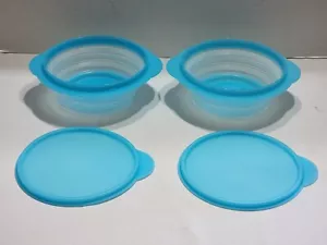 SET OF 2 TUPPERWARE FLAT OUT COLLAPSIBLE BOWLS & LIDS 3 CUP CAPACITY #5452A BLUE - Picture 1 of 9