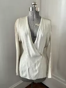 Vintage 1970's Calvin Klein Cream Sequin on Silk Wrap Blouse - Picture 1 of 6