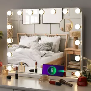 Hollywood Spiegel 58x46cm,Schminkspiegel mit Beleuchtung,15LED,3 Lichtfarben, En - Bild 1 von 8