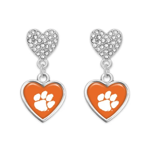 Clemson Tigers Amara Silver Orange Crystal Dangle Earrings Jewelry Gift CU Cover