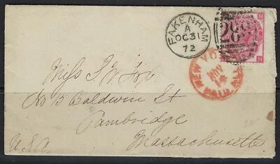 UK GB US 1872 THREE PENCE ROSE PLATE 8 SG 103 TIED FAKENHAM TO - Image 1 of 2