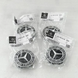 Mercedes Benz center cap OEM Gloss black chrome Star emblem Wheel rim GENUINE - Picture 1 of 6