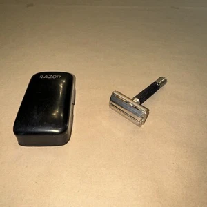 Rasoio di sicurezza vintage 1969 O1 Gillette manico nero punta argento super velocità (G1). - Foto 1 di 10