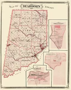 Mapa histórico del condado - Condado de Dearborn Indiana - Baskin 1876 - 23 x 29,12 - Imagen 1 de 20
