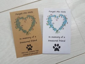 50 Forget Me Not Memorial Seed Envelopes Personalised Company Vet Practice Pet - Picture 1 of 2