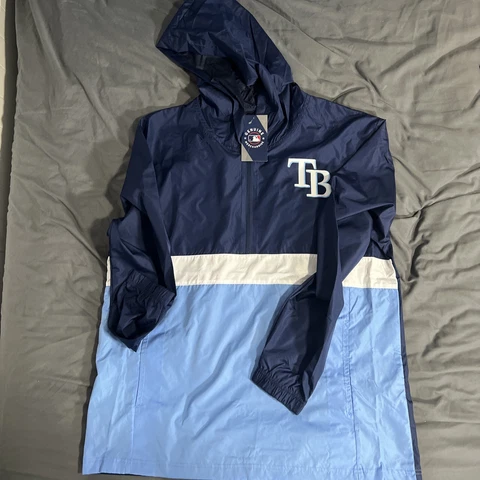 New Men’s MLB Tampa Bay Rays Large Light Weight Hooded Windbreaker Cover