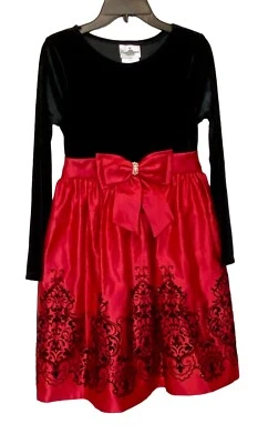 RARE EDITIONS Big Girls Flocked Velvet Paisley Dress NWT $84 - Image 1 of 4