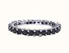 925 Sterling Silver Prong Set Black Spinel Stacking Band Engagement Ring for Her