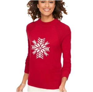 TALBOTS Pullover rot Schneeflocke Stehkragen Gr. L - Bild 1 von 9