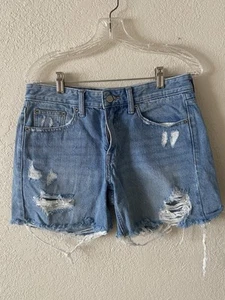 Lucky Brand Women's Denim Boyfriend Short Jeans Distressed Size 4 27 Raw Hem - Picture 1 of 12