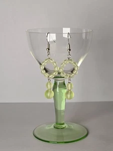 Handmade Czech Frosted Uranium Glass Hoop Drop Earrings - Picture 1 of 3