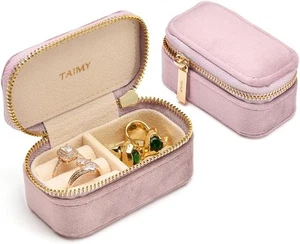 Small Travel Jewelry Case, Mini Tiny Plush Velvet Box for Mini-Pink - Picture 1 of 6