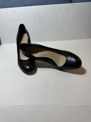 Zapatos de salón Via Spiga para mujer de cuero negro punta redondeada tacón bloque sin cordones talla 10 Foto 1 de 4