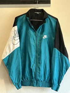 VTG 90's Nike Tracksuit Windbreaker Jacket Zip Aqua/White Black Size M Read - Picture 1 of 19