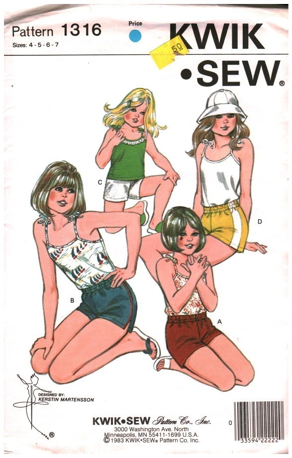 1316 Vintage Kwik Sew SEWING Pattern Girls Stretch Knit Top Shorts UNCUT OOP 4-7 - Image 1 of 2