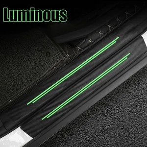 4Pcs Noctilucent Imitation Carbon Fiber Leather Car Door Sill Protection Strip - Picture 1 of 11