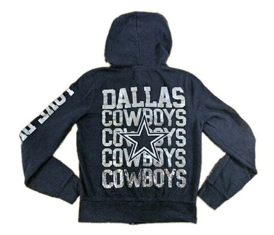 Victoria's Secret PINK NFL Dallas Cowboys Hoodie Medium Sequin Bling Blue Silver - Image 1 of 4