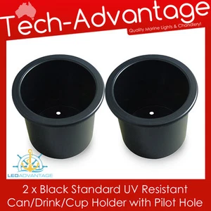 2 X STANDARD SIZE RECESSED BLACK DRINK/CUP/CAN/STUBBIE HOLDER MARINE BOAT YACHT - Picture 1 of 5
