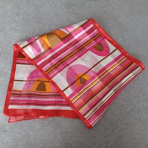 Vintage 70s 80s Colorful Pink Red Orange White Geometric Long Scarf 13" x 58" - Picture 1 of 8