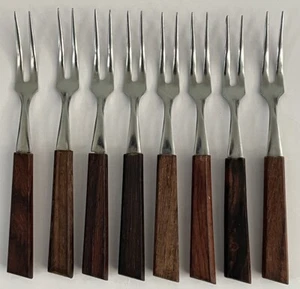 Vintage 8er Set Wurstwaren / Party Gabeln - Holzgriff - Japan - OHNE KUNSTSTOFF - Bild 1 von 13