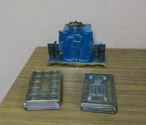 Vintage Israel Enamel on Metal Bookend Plus  2 Silver Covered Siddur Mahzor Book - Picture 1 of 8