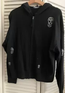NWT skull cashmere embroidered wool cashmere zip hoodie sweater halloween S - Picture 1 of 3