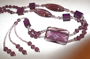 Vtg 1920's Art Deco Amethyst Faceted Glass Flapper Necklace 28" Plus 6" Drop! - Picture 1 of 12