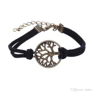 Tree of Life Black Suede Bracelet Length Adjustable 16-20 cm - Picture 1 of 1