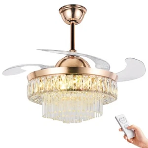 42 " Invisible LED Crystal Chandelier Ceiling Fan Light 3-Speeds Remote 3-Colors - Picture 1 of 12