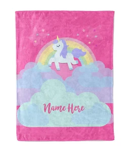 Personalized Name Baby Boy Girl Unicorn Blanket - Custom Magical Pink Blanket - Picture 1 of 3