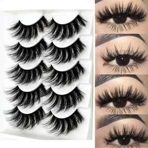 5 Pairs Faux Mink Hair 3D Fluffy False Eyelashes Long Thick Fake Lashes Beauty - Picture 1 of 42