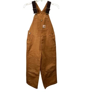 Carhartt Coveralls Overalls Bibs Youth Boys 8 Tan Double Knee Canvas NWOT - Picture 1 of 5