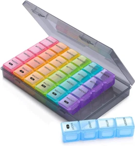 SUKUOS Tablettenbox 7 Tage Klein Pillendose 7 Tage 4 Fächer Deutsch Medikamenten