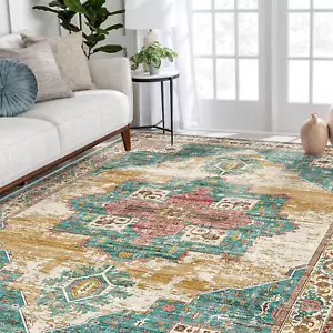 Washable 5X7 Area Rugs - Large Rugs for Living Room Stain Resistant Carpet Vinta - Picture 1 of 12