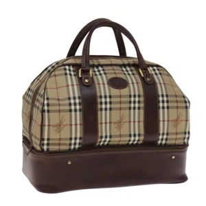 Burberrys Nova Check Boston Bag PVC Leather Beige Auth mr913 - Picture 1 of 24