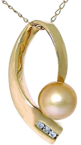18k yellow gold, golden South Sea pearl pendant with channel set diamonds - Bild 1 von 6