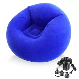 Inflatable Beanless Bean Bag Chair Lounge Sofa with Pump - Blue - Picture 1 of 11