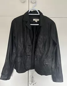 Just Jeans Genuine Black Crinkle Leather Blazer Jacket-size 10 - Picture 1 of 12
