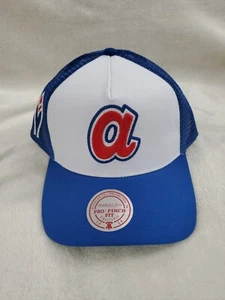 MLB ATLANTA BRAVES MITCHELL & NESS MENS MESH SNAPBACK HAT WHITE BLUE PRO PINCH - Picture 1 of 9