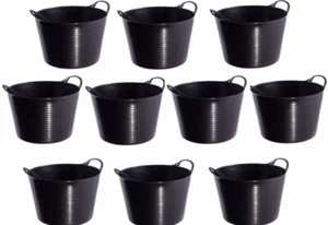10 x BLACK 42L 42 Litre Large Flexi Tub Garden Flexible Storage Builders Bucket - Picture 1 of 2