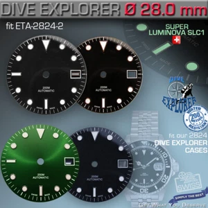 DIVE EXPLORER DIAL, Ø 28 MM  fit ETA 2824-2, SW 200, SOPROD PO24, PO92, STP 1-11 - Picture 1 of 6