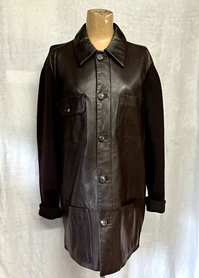 Chaqueta Abrigo Mujer Vintage Años 90 Trussardi Cuero Marrón Hecha en Italia Foto 1 de 4