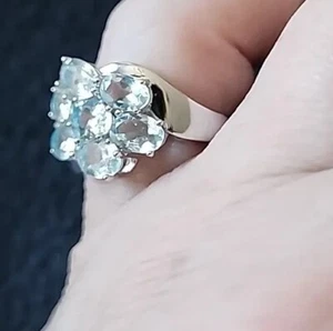 Sterling Silver Aquamarine 2.82ctw Flower Cluster Ring Size 8 - Picture 1 of 6
