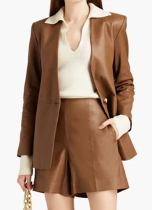 $895 NWT VINCE Sz8 HIGH RISE WIDE LEG LEATHER SHORT FAWN - Picture 1 of 10