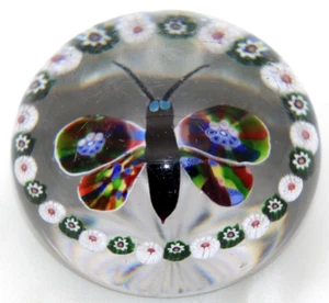 Large Antique BACCARAT France Millefiori BUTTERFLY Art Glass Crystal Paperweight - Picture 1 of 8