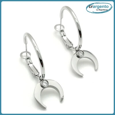 orecchini pendenti donna cerchio in acciaio inox con a cerchietti zircone da per - Immagine 1 di 4